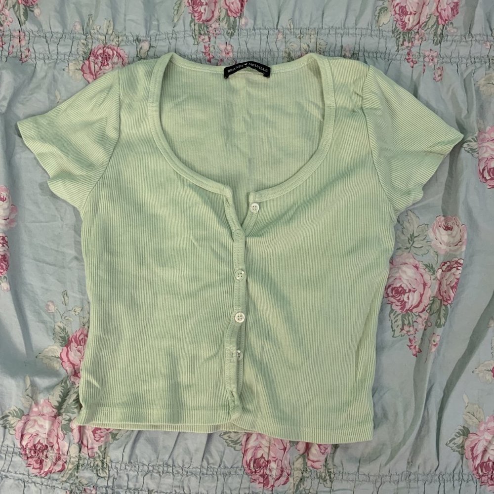Brandy Melville Green Short Sleeve Zelly Top